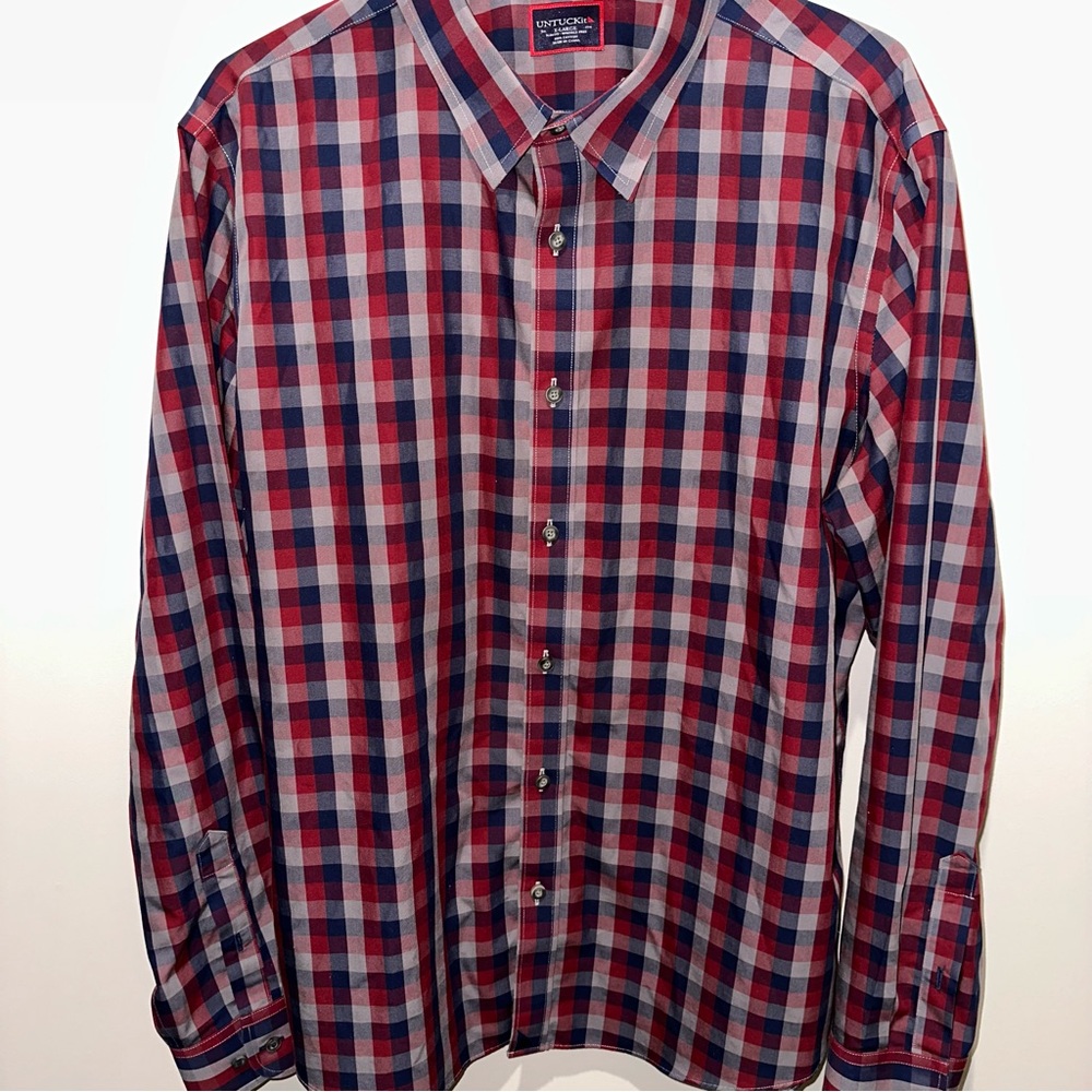 Untuckit Slim Fit Wrinkle Free Cotton Shirt Long Sleeve Plaid size XL
